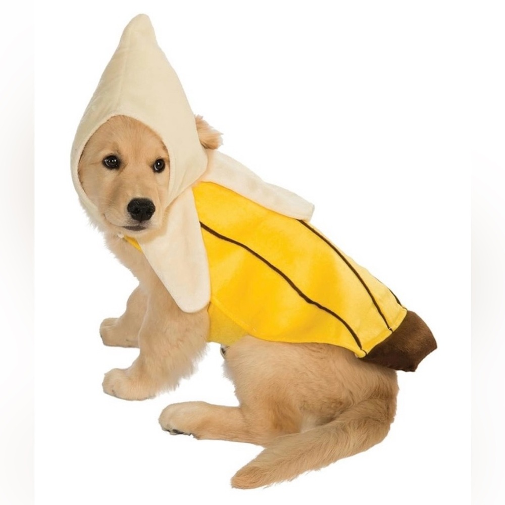 Banana DOG Costume SZ XL yellow soft padded suit with hood hook loop straps NEW